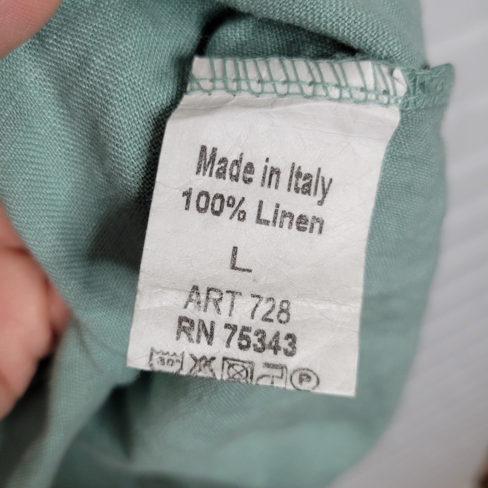 Terzo Millennio Tunic Top L Green Linen Roll Tab Minimalist Lagenlook Italy - Picture 7 of 8